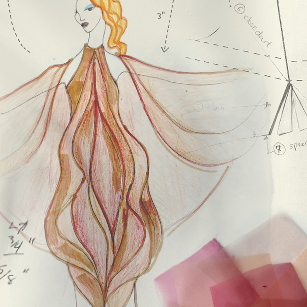 Sketches of a vulva-inspired dress design